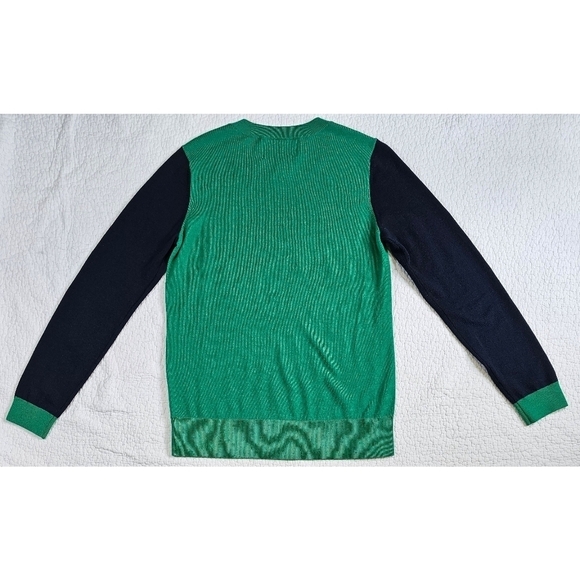 Banana Republic Merina Wool Navy Blue Green Color Block Sweater - Picture 2 of 7